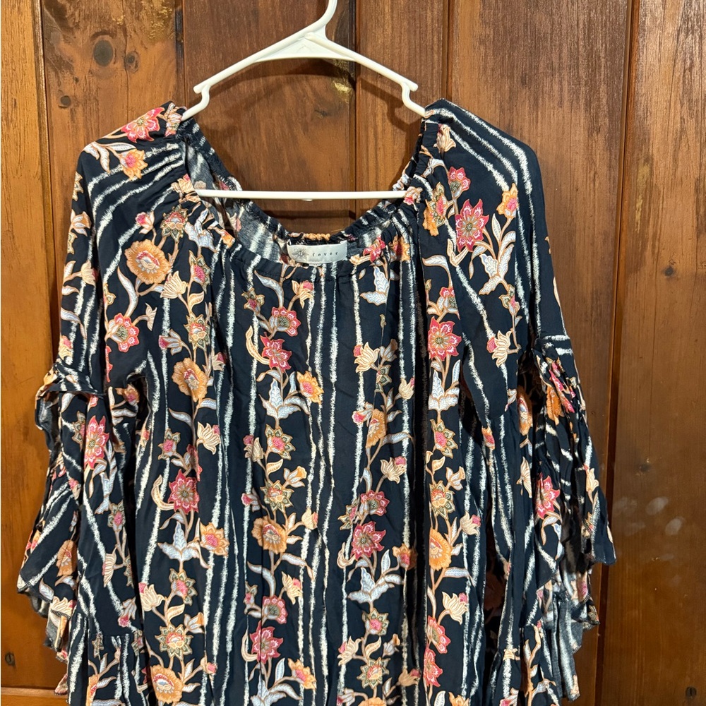 Fever Navy Floral Striped Blouse